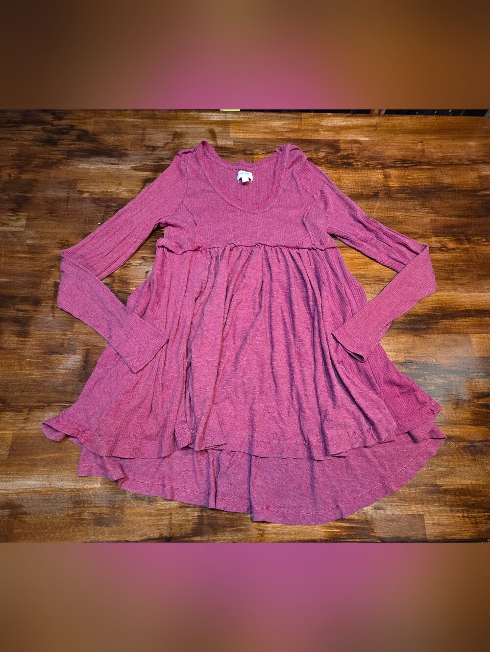 True Craft | Muave round-Neck Ribbed Babydoll Long Sleeve Top Women's Large y2k